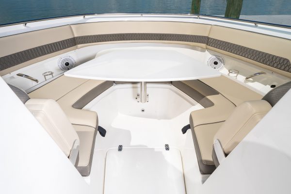 Detail view of DC 326 bow social zone with table.